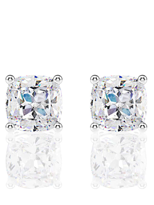White [e 0209] 925 Sterling Silver High Carbon Diamond Geometric Dainty Stud Earring